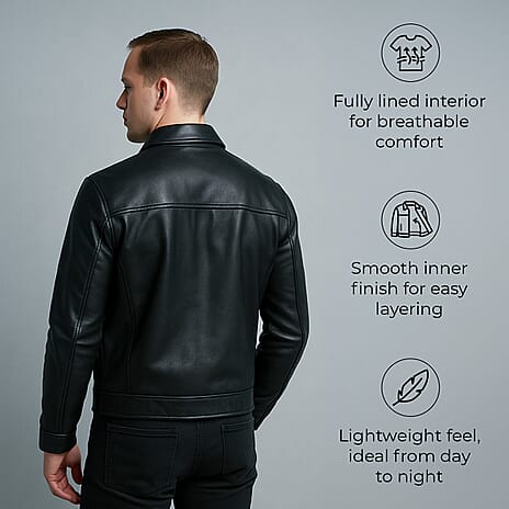 Valliserie Renwick Collar Leather Jacket With Zip Detail (Size S) - Black