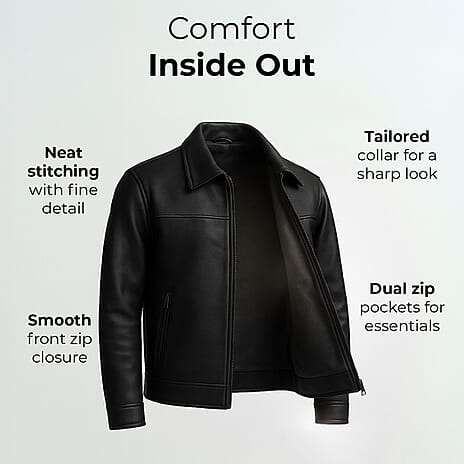 Valliserie Renwick Collar Leather Jacket With Zip Detail (Size S) - Black