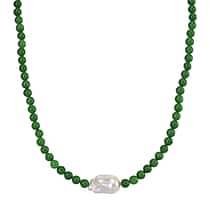 BRAND NEW - Green Jade & White Baroque  Pearl Necklace (Size 20 - 2 Ext) in Rhodium Overlay Sterling Silver 290.00 Ct.