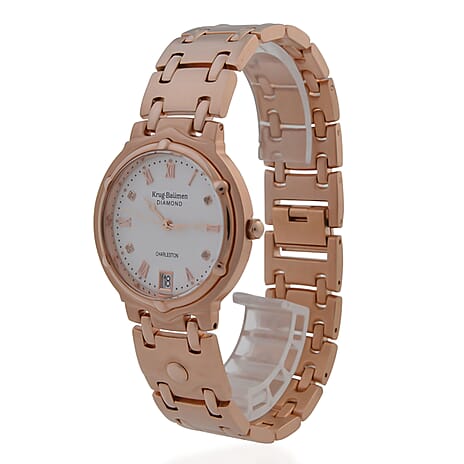 KRUG BAUMEN Charleston Quartz Movt. 3ATM Water Resistant White Dial Women Diamond Watch with Rose Colour Stainless Steel Strap and Rose-Tone Case