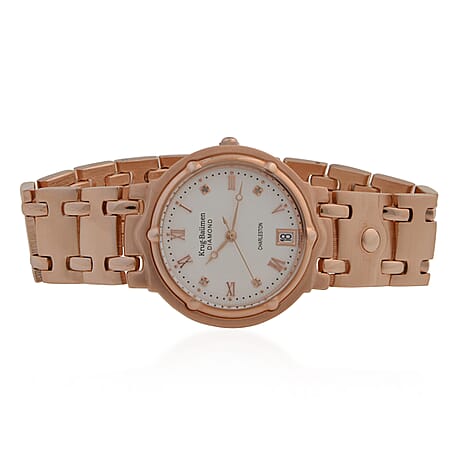 KRUG BAUMEN Charleston Quartz Movt. 3ATM Water Resistant White Dial Women Diamond Watch with Rose Colour Stainless Steel Strap and Rose-Tone Case