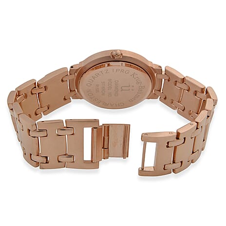 KRUG BAUMEN Charleston Quartz Movt. 3ATM Water Resistant White Dial Women Diamond Watch with Rose Colour Stainless Steel Strap and Rose-Tone Case