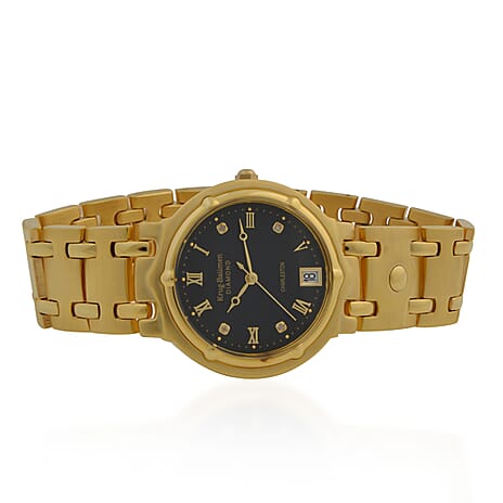KRUG BAUMEN Charleston Quartz Movt. 3ATM Water Resistant Black Dial Women Diamond Watch with Gold Colour Stainless Steel Strap and Gold-Tone Case