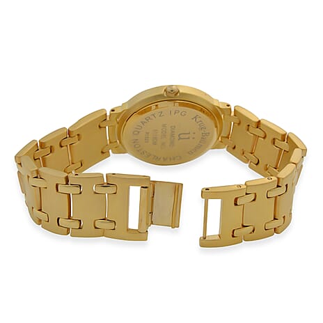 KRUG BAUMEN Charleston Quartz Movt. 3ATM Water Resistant Black Dial Women Diamond Watch with Gold Colour Stainless Steel Strap and Gold-Tone Case