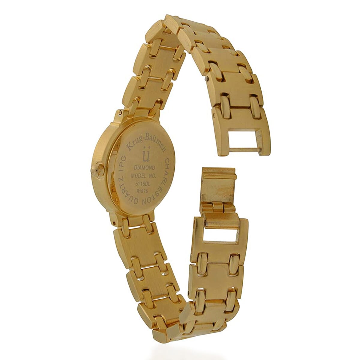 KRUG BAUMEN Charleston Quartz Movt. 3ATM Water Resistant White Dial Ladies Diamond Watch with Gold Colour Stainless Steel Strap and Gold-Tone Case