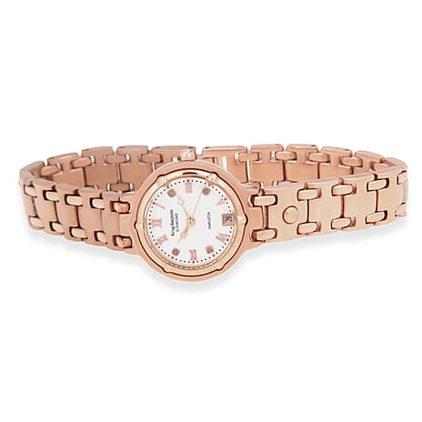 KRUG BAUMEN Charleston Quartz Movt. 3ATM Water Resistant White Dial Ladies Watch with Rose Gold Stainless Steel Chain Strap