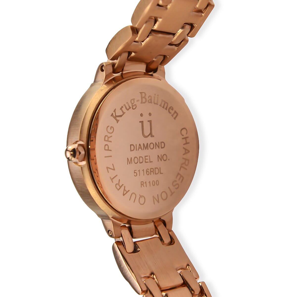 KRUG BAUMEN Charleston Quartz Movt. 3ATM Water Resistant White Dial Ladies Watch with Rose Gold Stainless Steel Chain Strap