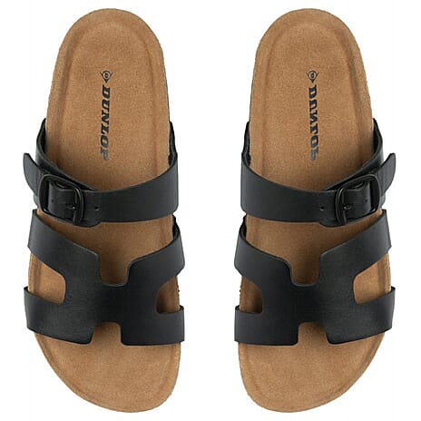 Dunlop Womens Hermy Open-Toe Cork Footbed Sandals with Adjustable Straps (Size 6) - Black