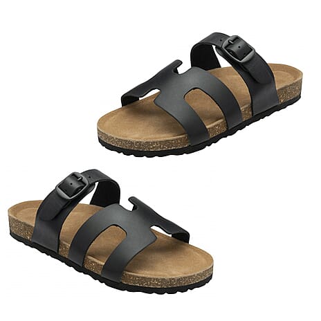 Dunlop Womens Hermy Open-Toe Cork Footbed Sandals with Adjustable Straps (Size 6) - Black