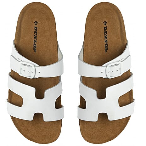Dunlop Womens Hermy Open-Toe Cork Footbed Sandals with Adjustable Straps (Size 4) - White