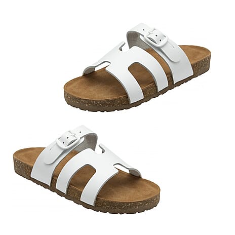 Dunlop Womens Hermy Open-Toe Cork Footbed Sandals with Adjustable Straps (Size 5) - White