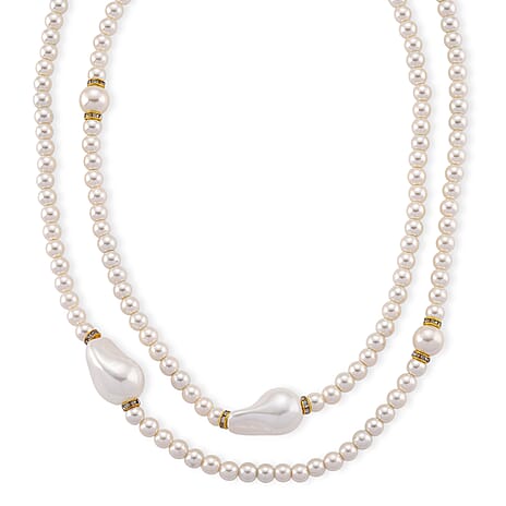White Shell Pearl & White Crystal Necklace (Size - 40) 282.00 Ct.