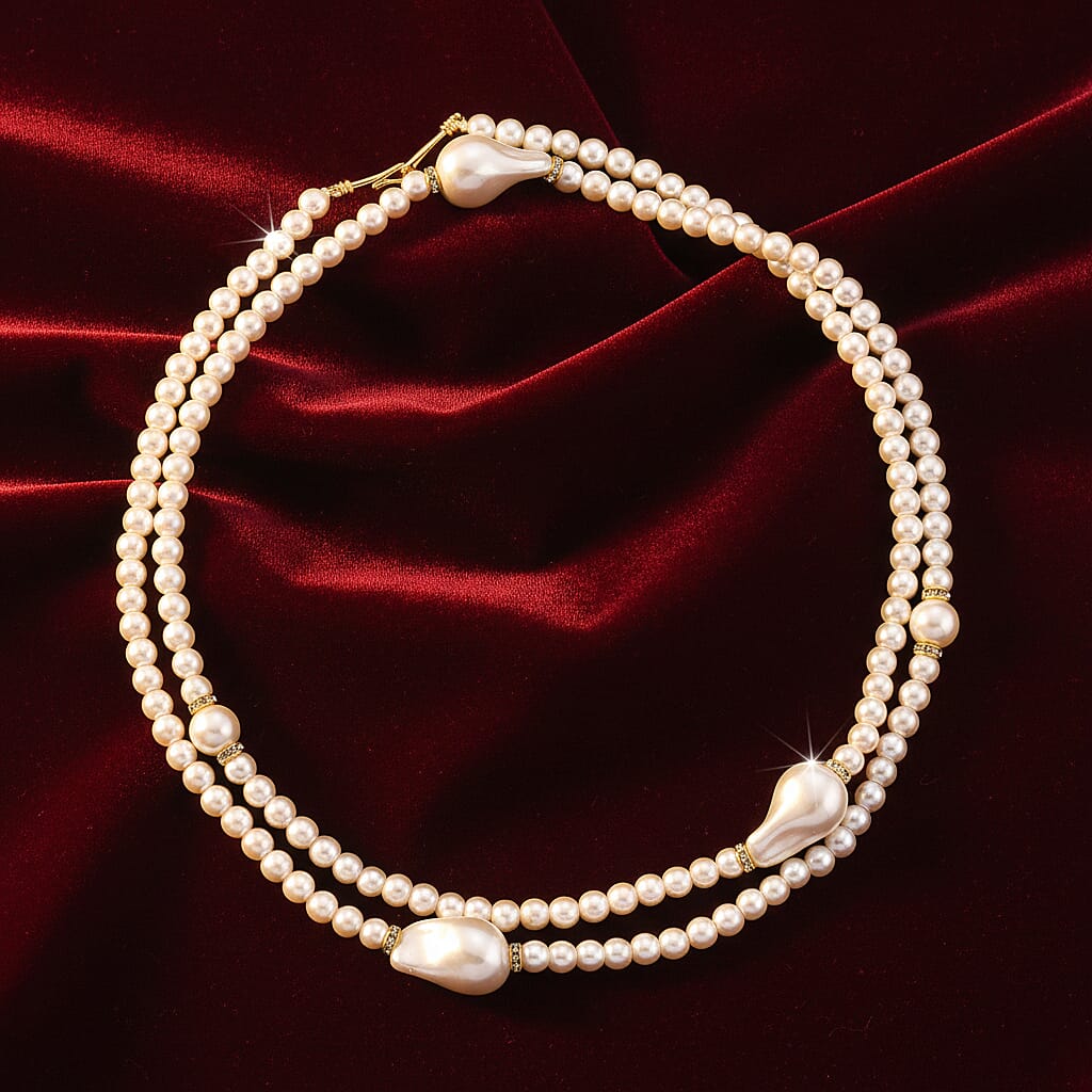 White Shell Pearl & White Crystal Necklace (Size - 40) 282.00 Ct.