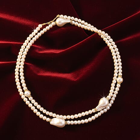 White Shell Pearl & White Crystal Necklace (Size - 40) 282.00 Ct.