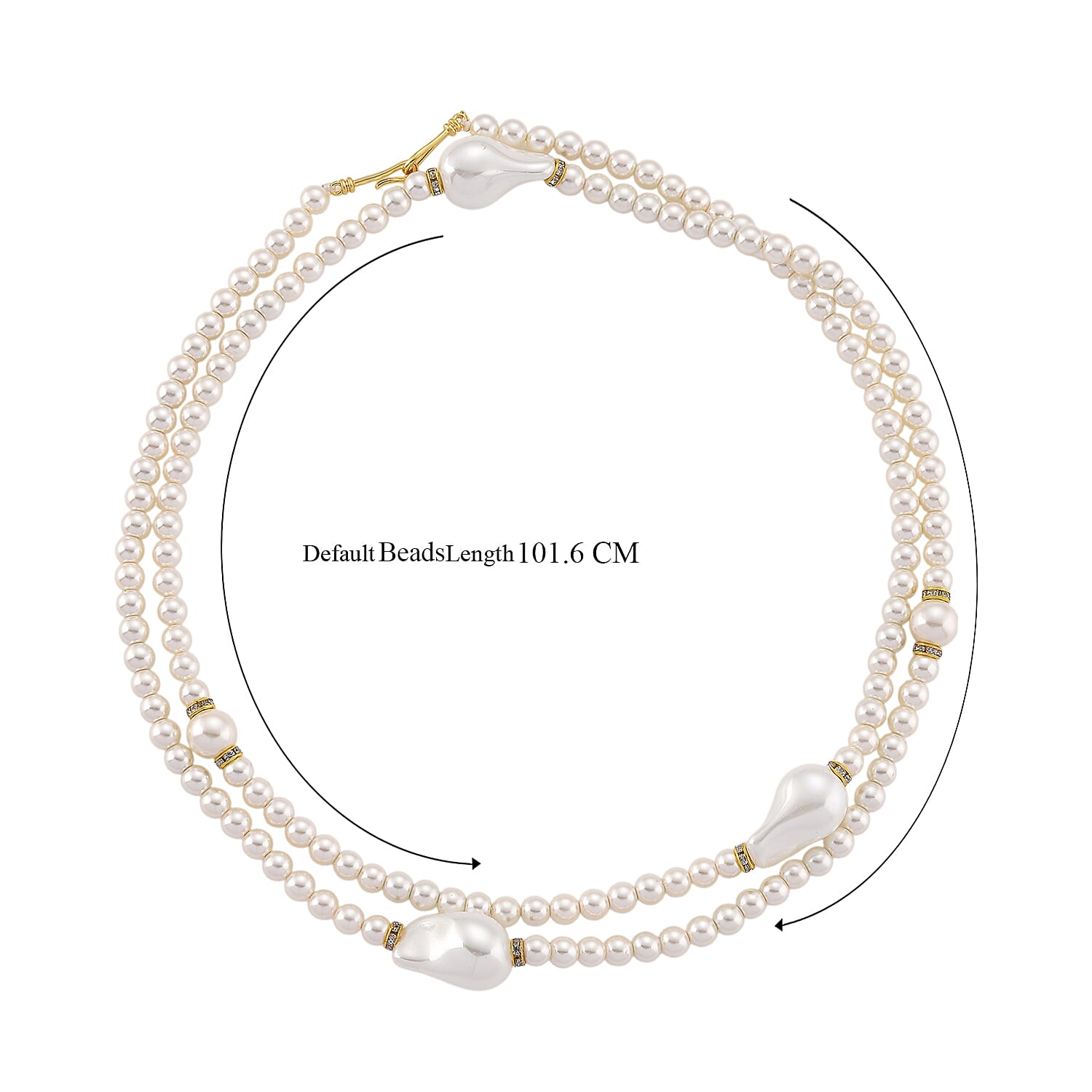 White Shell Pearl & White Crystal Necklace (Size - 40) 282.00 Ct.