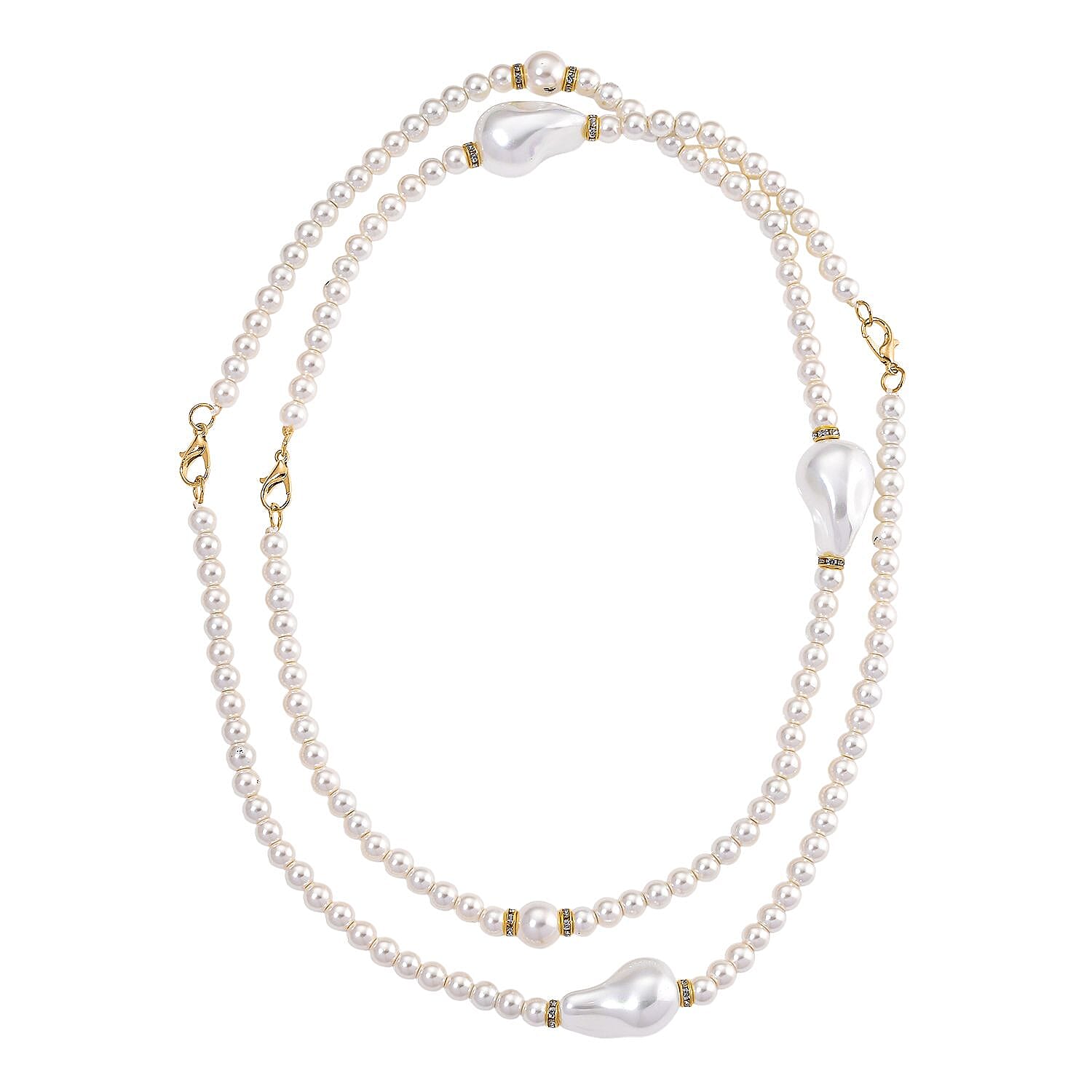 White Shell Pearl & White Crystal Necklace (Size - 40) 282.00 Ct.