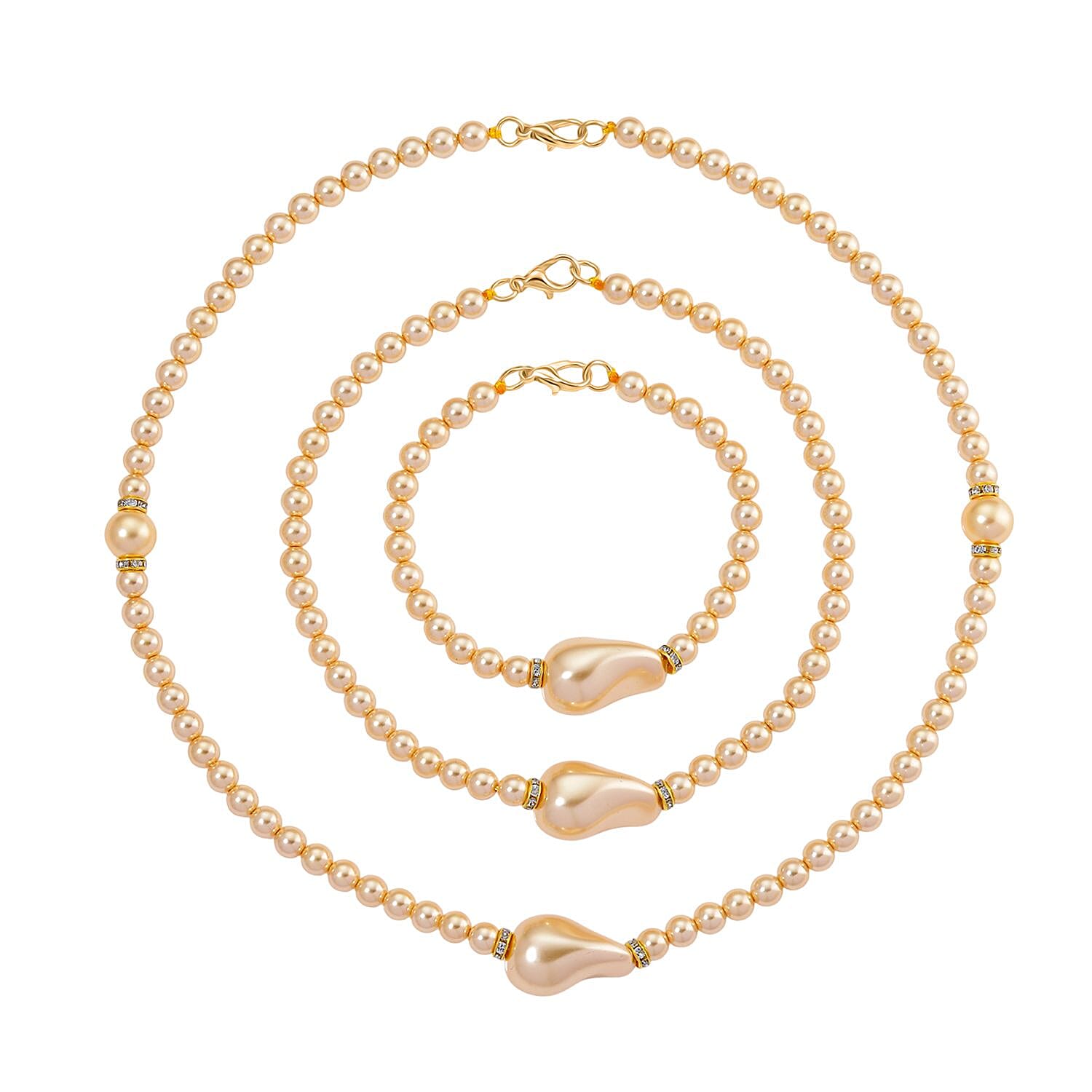 Golden Shell Pearl & White Crystal Necklace 282.00 Ct.