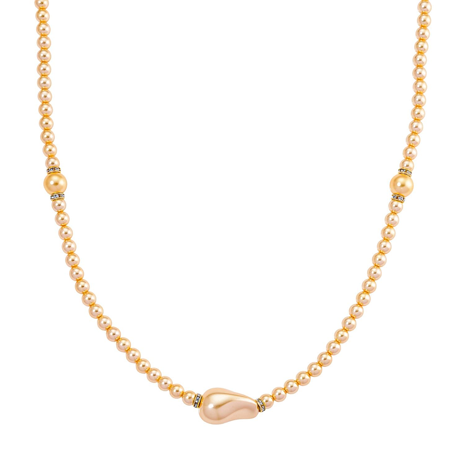 Golden Shell Pearl & White Crystal Necklace 282.00 Ct.