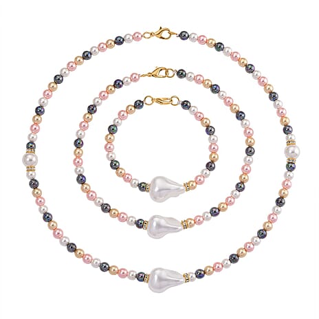 Multi Colour Shell Pearl & White Crystal Necklace 282.00 Ct.
