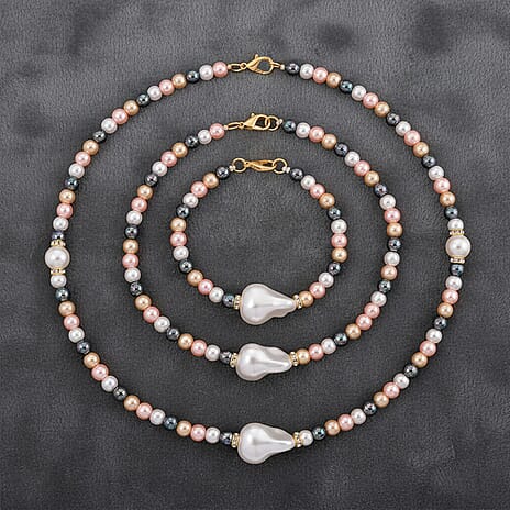 Multi Colour Shell Pearl & White Crystal Necklace 282.00 Ct.