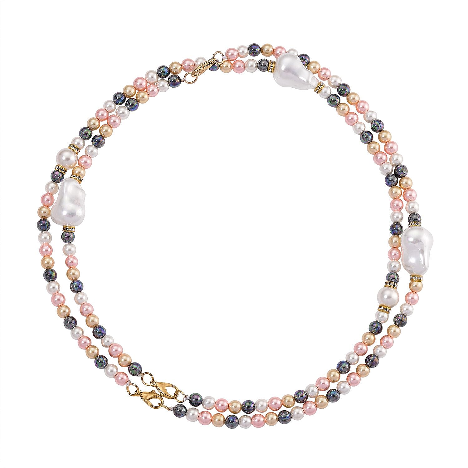 Multi Colour Shell Pearl & White Crystal Necklace 282.00 Ct.