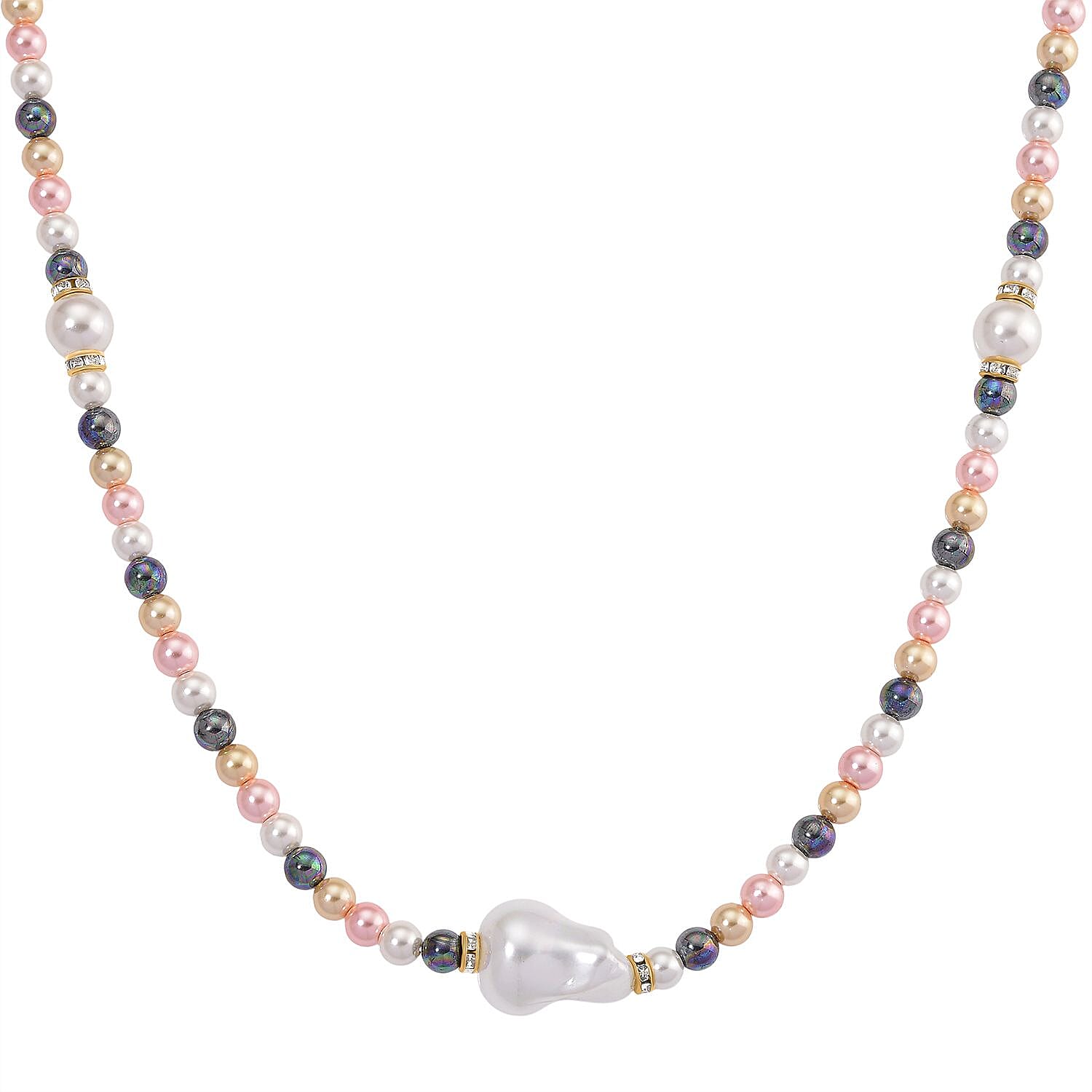 Multi Colour Shell Pearl & White Crystal Necklace 282.00 Ct.