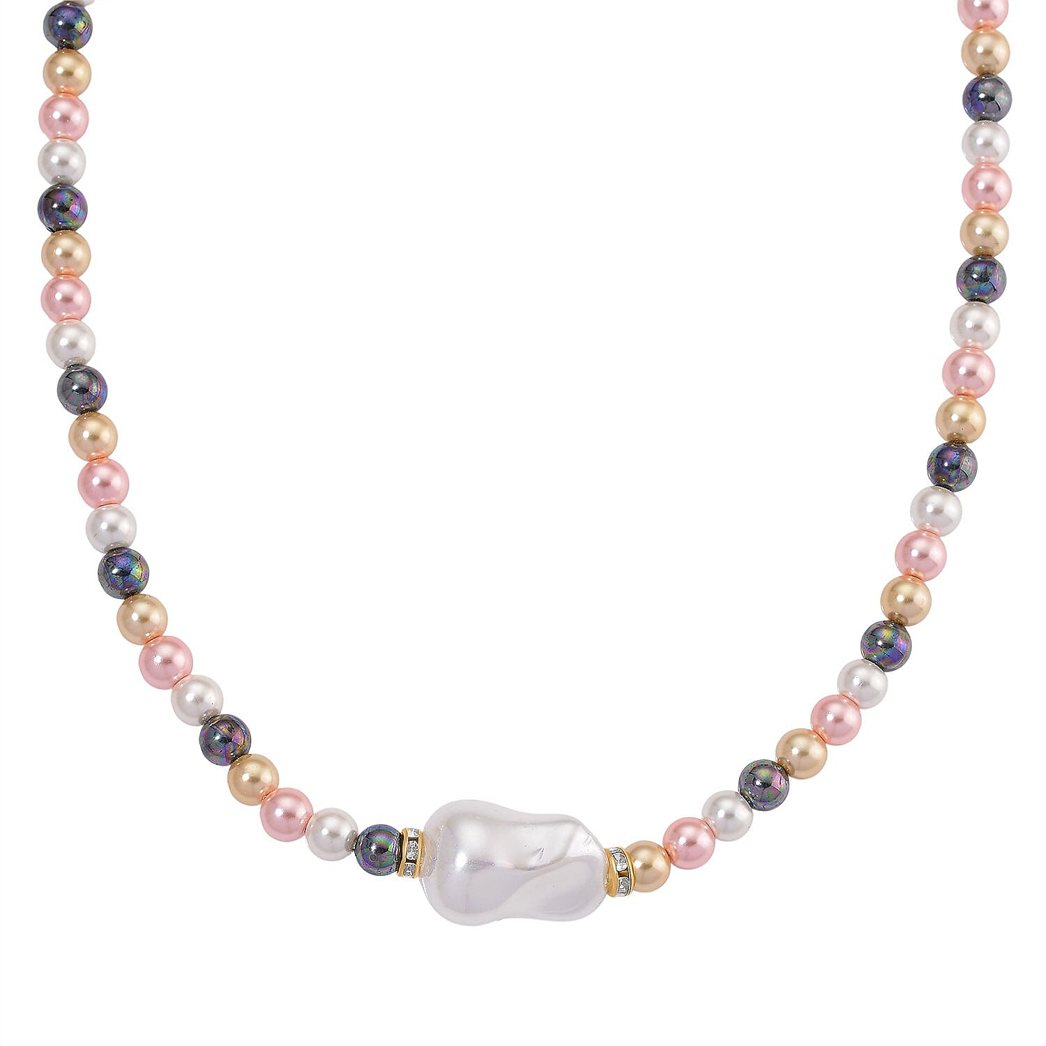 Multi Colour Shell Pearl & White Crystal Necklace 282.00 Ct.