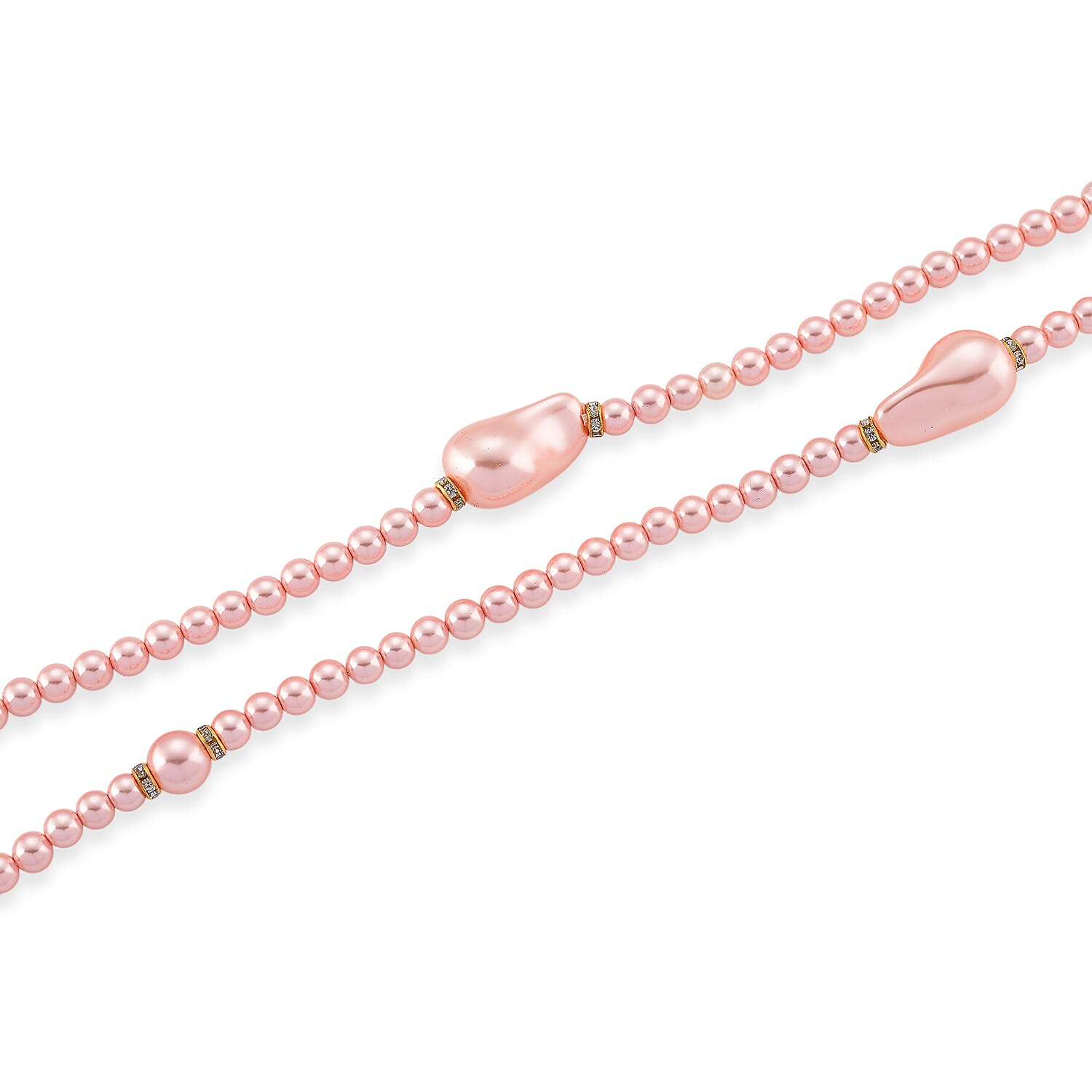 Pink Shell Pearl & White Crystal Necklace 282.00 Ct.