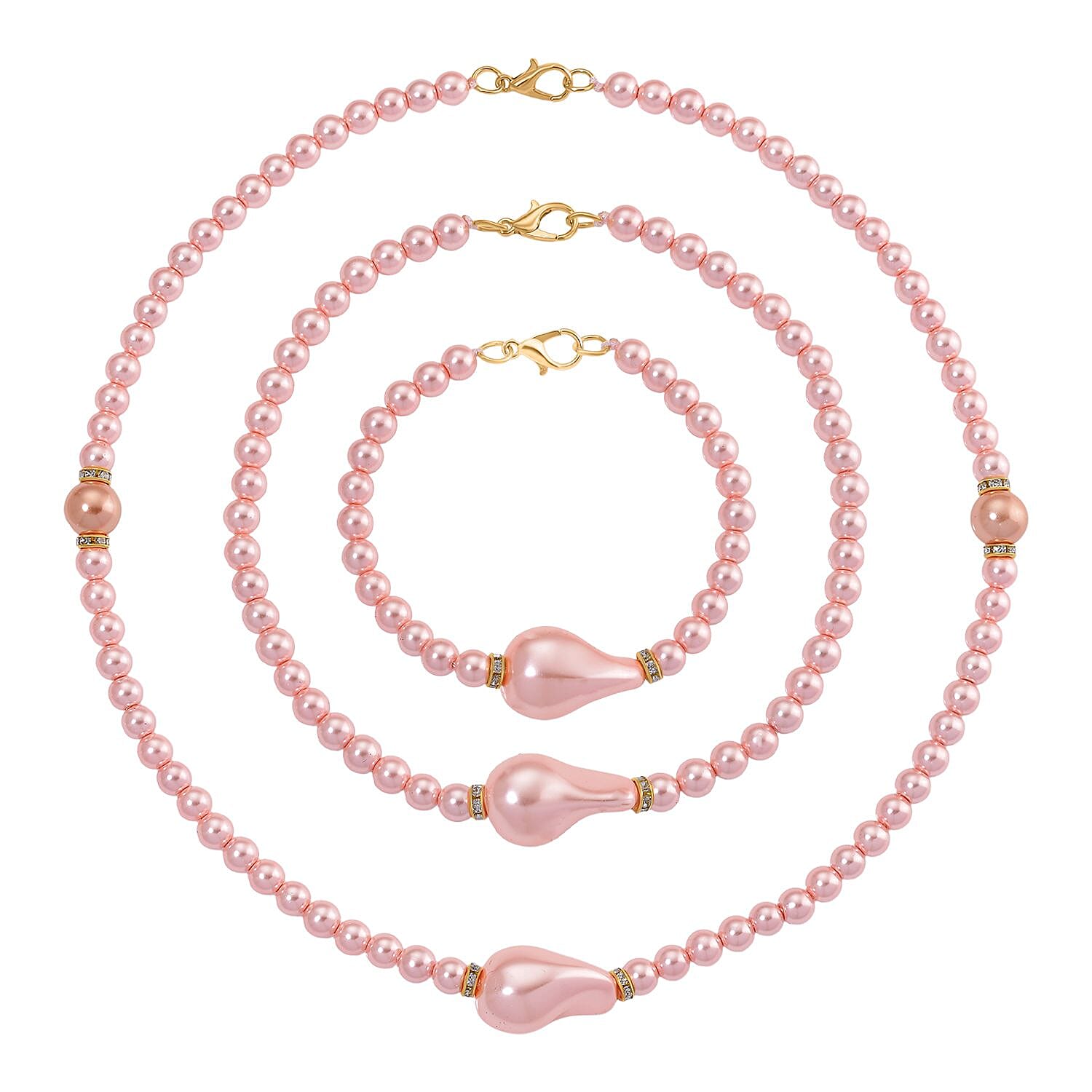 Pink Shell Pearl & White Crystal Necklace 282.00 Ct.