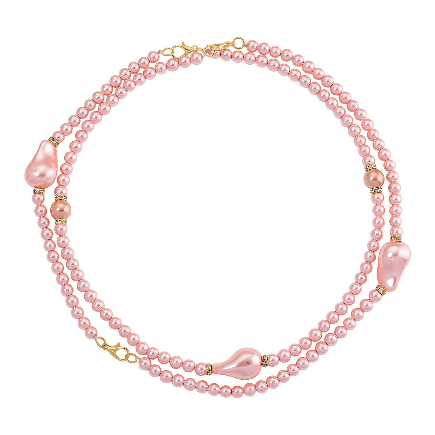 Pink Shell Pearl & White Crystal Necklace 282.00 Ct.