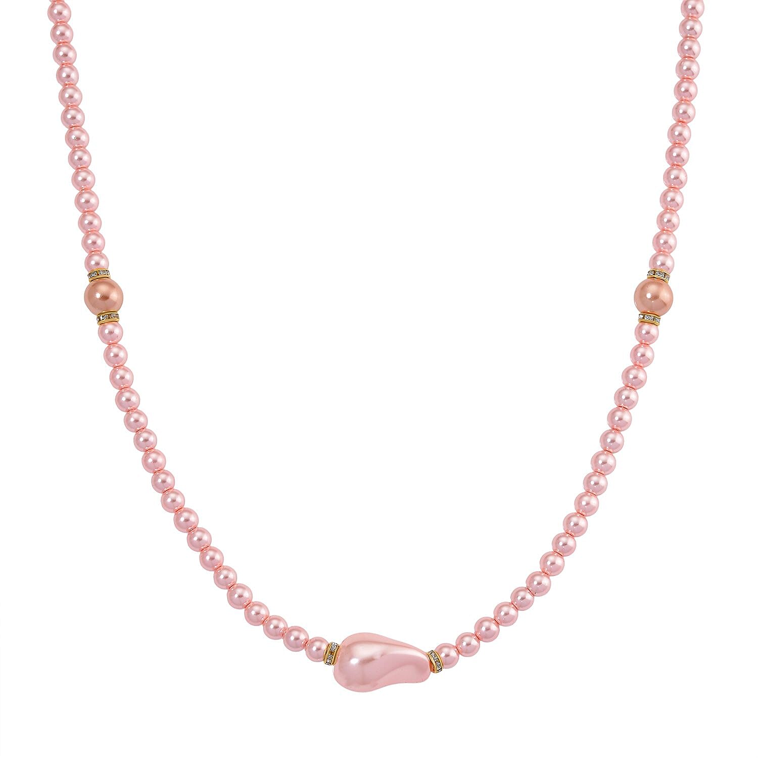 Pink Shell Pearl & White Crystal Necklace 282.00 Ct.