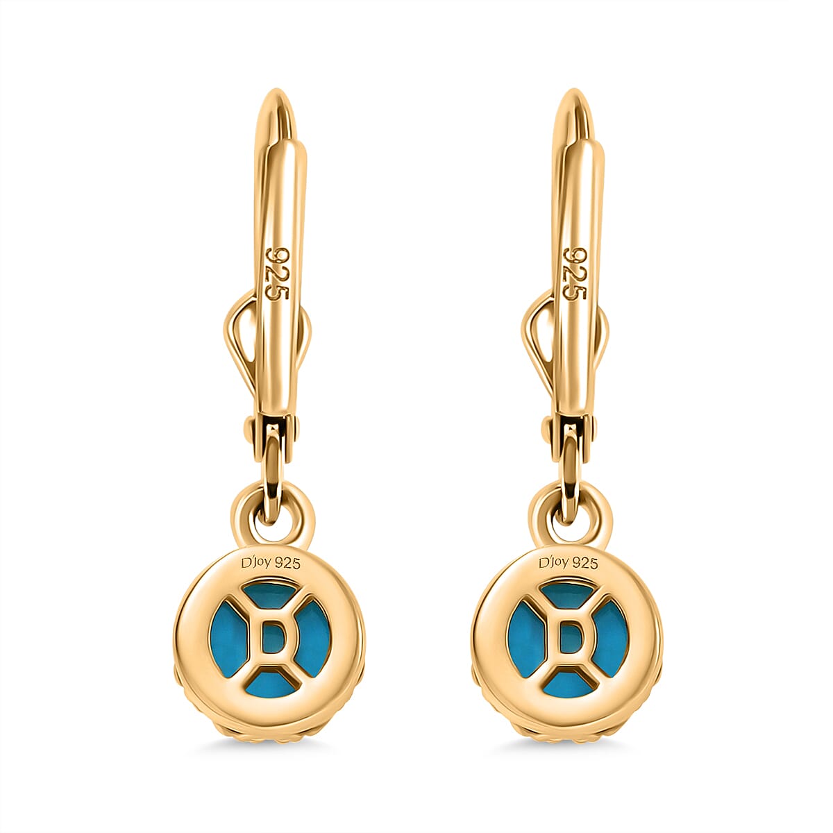 D'joy Sleeping Beauty Turquoise Solitaire Stud Earring with Lever Back in Yellow Gold Plating Sterling Silver 1.74 Ct. D'joy Sleeping Beauty Turquoise Solitaire Stud Earring with Lever Back in Yellow Gold Plating Sterling Silver 1.74 Ct.