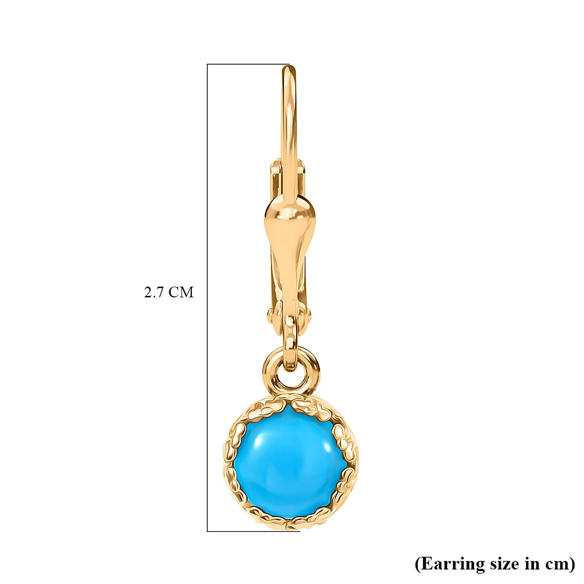 D'joy Sleeping Beauty Turquoise Solitaire Stud Earring with Lever Back in Yellow Gold Plating Sterling Silver 1.74 Ct. D'joy Sleeping Beauty Turquoise Solitaire Stud Earring with Lever Back in Yellow Gold Plating Sterling Silver 1.74 Ct.