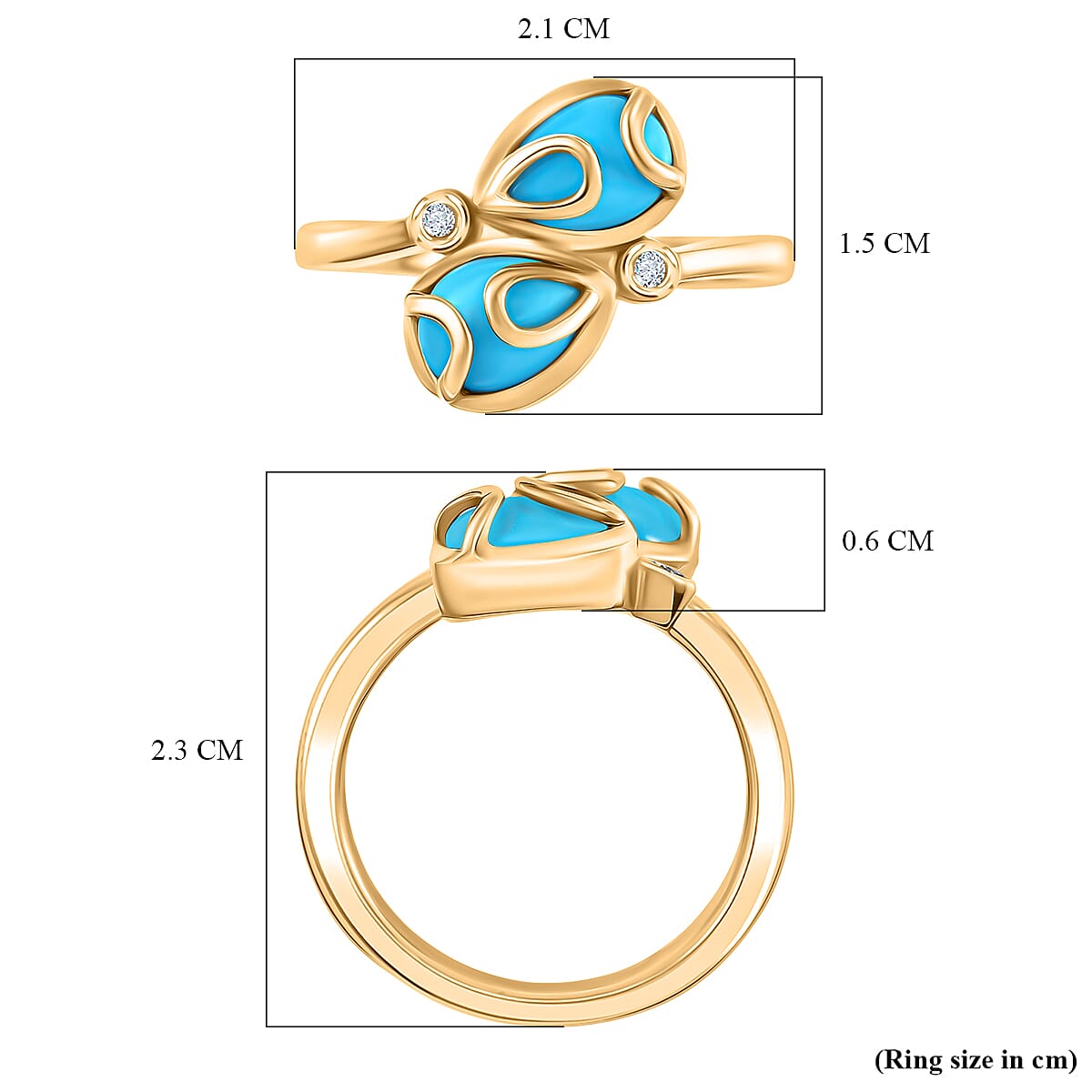 D'joy Sleeping Beauty Turquoise & White Zircon Ring in Yellow Gold Plating Sterling Silver 1.33 Ct. D'joy Sleeping Beauty Turquoise & White Zircon Ring in Yellow Gold Plating Sterling Silver 1.33 Ct.