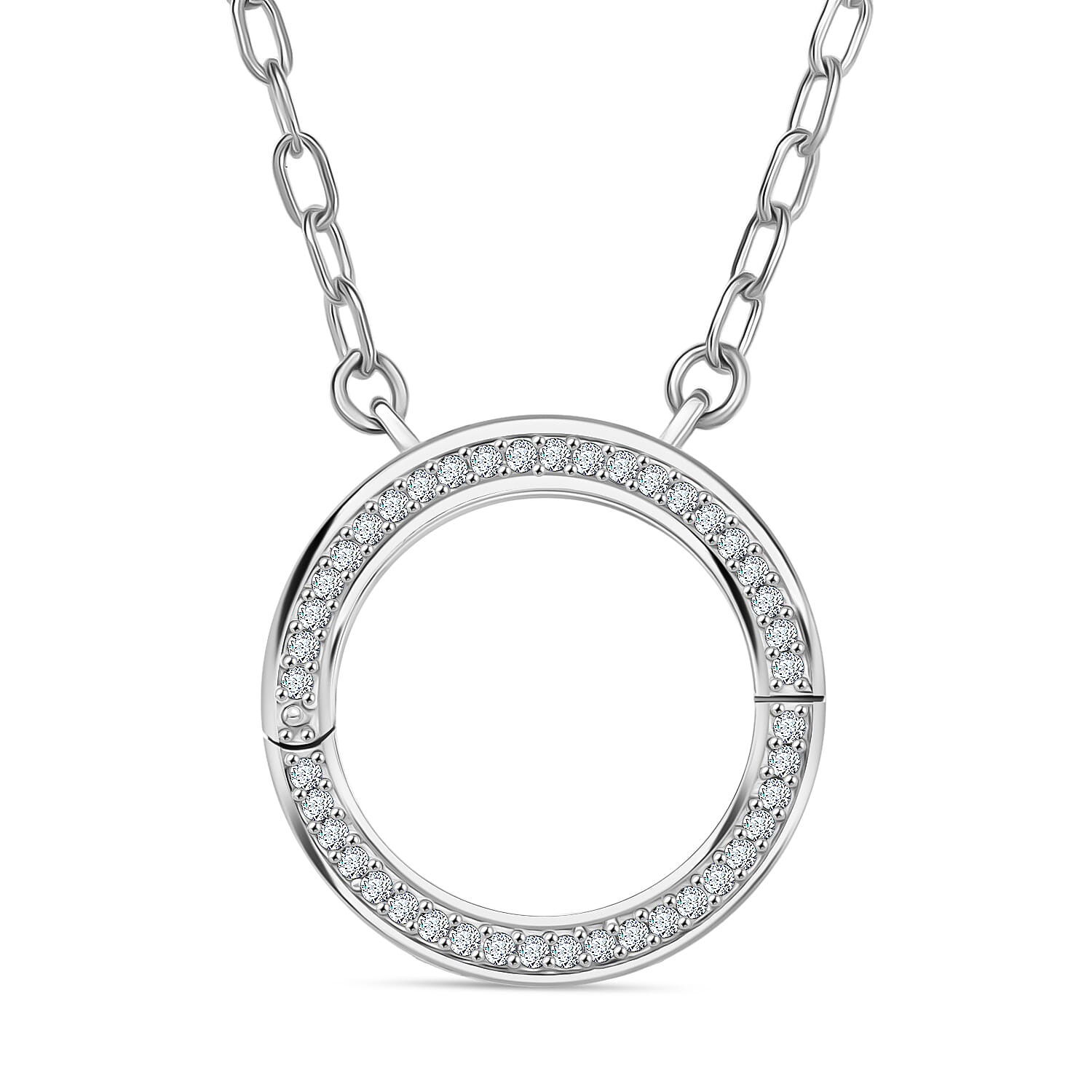 Luxuriant Lab Grown Diamond (SI-GH) Openable Circle Pendent (Size - 20) in Rhodium Overlay Sterling Silver 0.25Cts