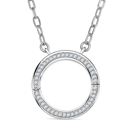 Luxuriant Lab Grown Diamond (SI-GH) Openable Circle Pendent (Size - 20) in Rhodium Overlay Sterling Silver 0.25Cts