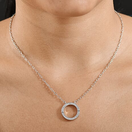 Luxuriant Lab Grown Diamond (SI-GH) Openable Circle Pendent (Size - 20) in Rhodium Overlay Sterling Silver 0.25Cts