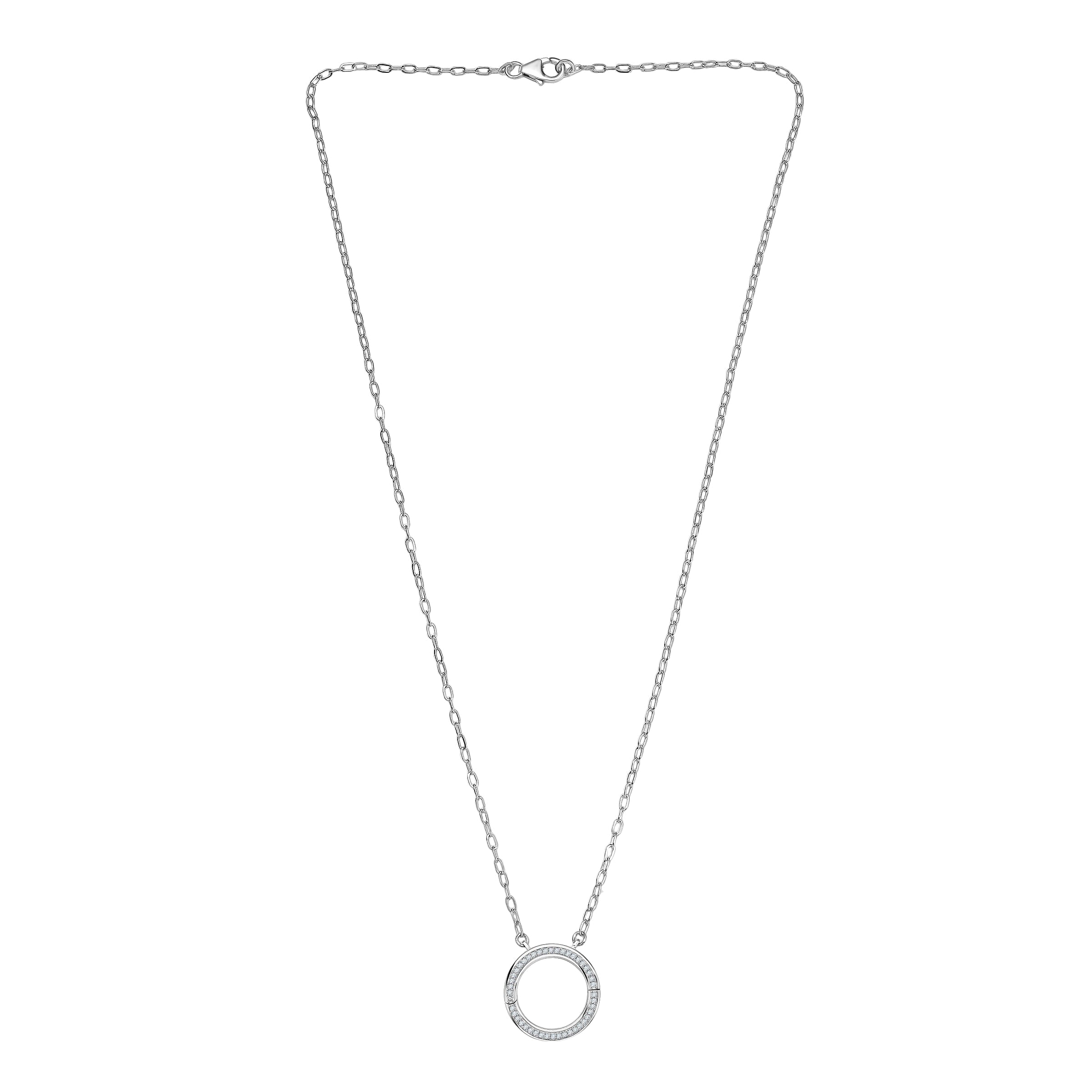 Luxuriant Lab Grown Diamond (SI-GH) Openable Circle Pendent (Size - 20) in Rhodium Overlay Sterling Silver 0.25Cts