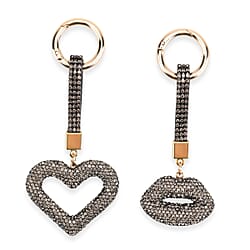 Designer Inspired - Set of 2  Sparkling Heart & Lip Shaped Keychains- Charms in Yellow Gold Tone - Blue