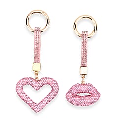 Designer Inspired - Set of 2  Sparkling Heart & Lip Shaped Keychains- Charms in Yellow Gold Tone - Blue