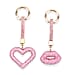Designer Inspired - Set of 2  Sparkling Heart & Lip Shaped Keychains- Charms in Yellow Gold Tone - Pink