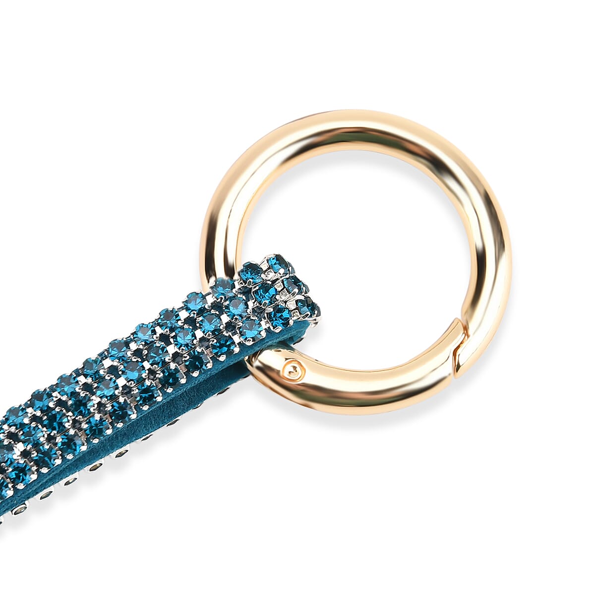 Designer Inspired - Set of 2  Sparkling Heart & Lip Shaped Keychains- Charms in Yellow Gold Tone - Blue