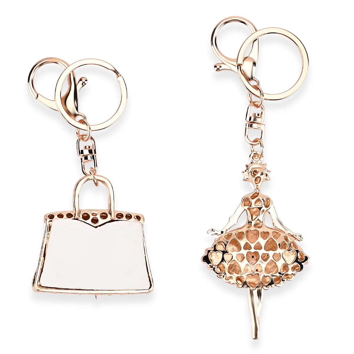 Set of 2 Austrian Crystal Sparkling Ballet Girl & Handbag Keychains- Charms - White