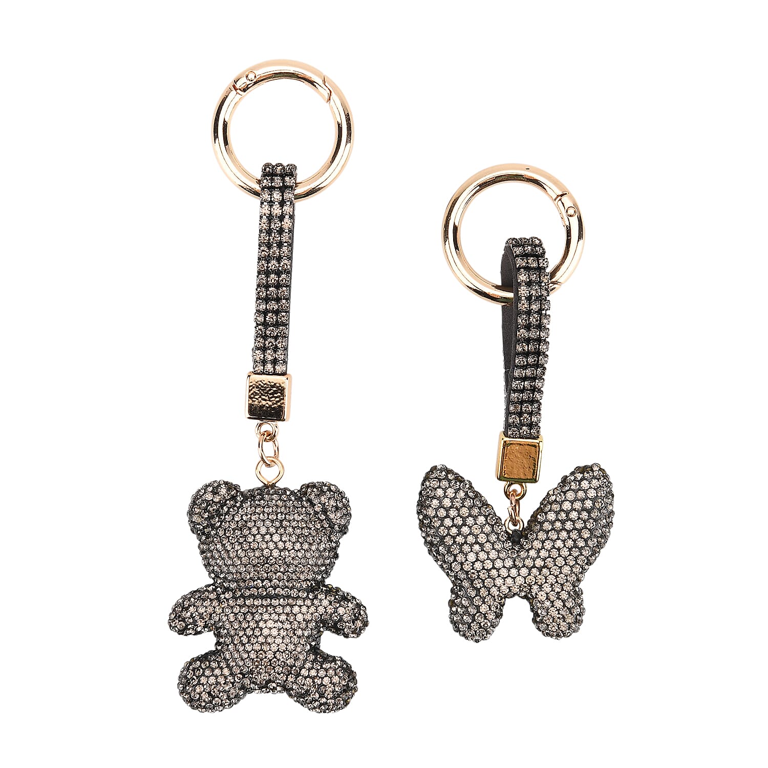Designer Inspired - Set of 2 Sparkling Bear & Butterfly Keychain-Bag Charm - Black