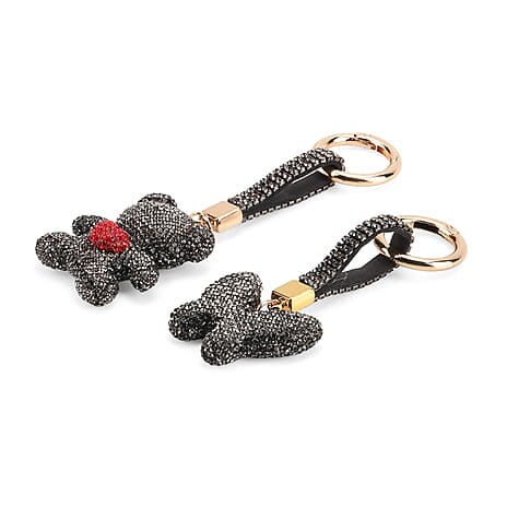 Designer Inspired - Set of 2 Sparkling Bear & Butterfly Keychain-Bag Charm - Black
