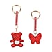 Designer Inspired - Set of 2 Sparkling Bear and Butterfly Keychain-Bag Charm - Red