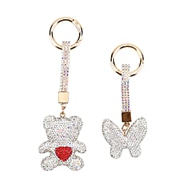 Designer Inspired - Set of 2 Sparkling Bear and Butterfly Keychain-Bag Charm - Red