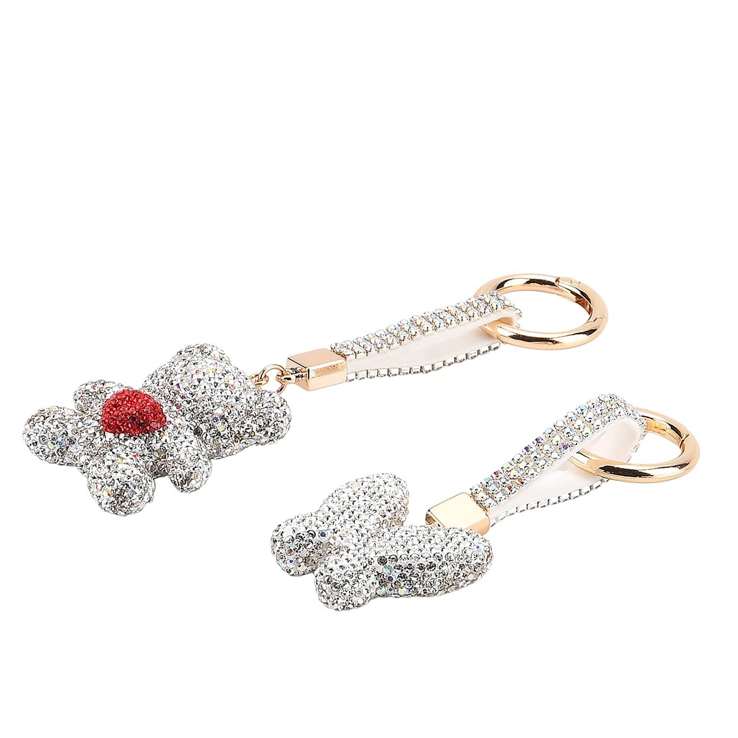 Designer Inspired - Set of 2 Sparkling Bear & Butterfly Keychain-Bag Charm - Silver