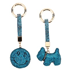 Designer Inspired - Set of 2 Sparkling Dog and Smiling Face Keychain-Bag Charm - Gold