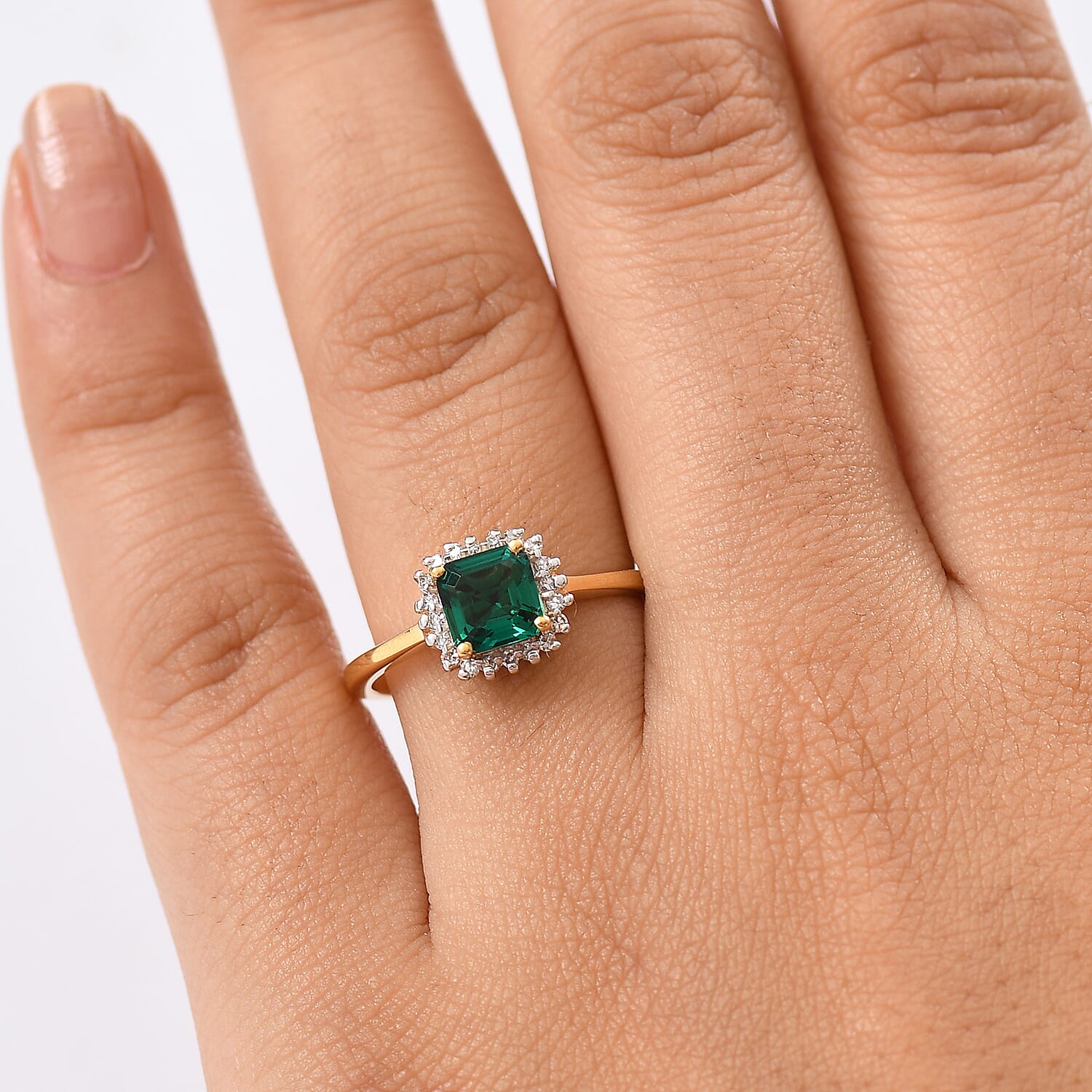 Luxuriant - Lab Grown Zambian  Emerald & Lab Grown Diamond (SI-GH)  Ring in 18K Vermeil Yellow Gold Plated Sterling Silver 1.16 Ct.